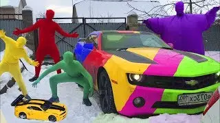 Green Man on Colored Corvette VS Yellow Man on Chevy Camaro! Compilation for Kids