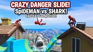 Spiderman vs Hungry Shark! 🦈 Crazy Mega Slide Challenge 😱 #shorts #spiderman