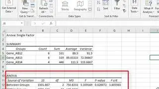 EXCEL (tutoriel)/ Anova 1 facteur, facteurs génétiques et intelligence.