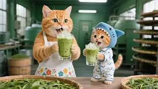 Ginger Kitten Helps Mama Cat Harvest Tea For Matcha Latte 🍵🐾🐱