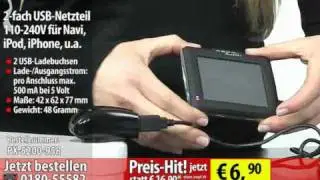 revolt 2-fach USB-Netzteil 110-240V f&uuml;r Navi, iPod, iPhone, Handy u.a.