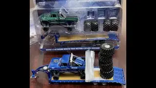 Review Of The Greenlight BigFoot Ford Monster Truck & Trailer & The Green Machine Version, Greenie!