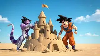 Goku Destroys Frieza's Sandcastle and Laughs Out Loud on the Beach! 😂🌊