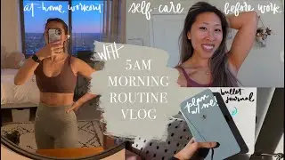 WORK FROM HOME 5AM MORNING // self-care before work, epic 2 workout, & reality of bullet journaling