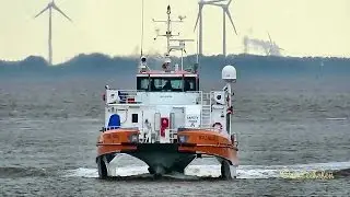 offshore crew boat WORLD PASSAT OWJS2 IMO 9642100 inbound Emden high speed craft