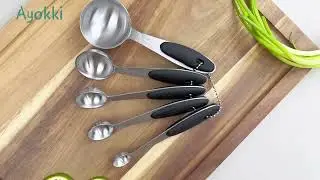 Kitchen Gadgets 5 Pcs Stainless Steel Black Measuring Spoons Set with TRP Handle for Kitchen