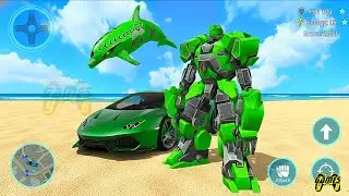Green Dolphin Robot Transform Wars: Car Drone Flying Dolphin Robot Game Part 4 - Android Gameplay