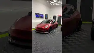 Before VS. After! Rate This Color, SATIN RED CHROME TESLA! #fyp #vinylwrap #tesla