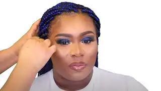 BLUE HAIR BRAIDING AND MAKEUP TRANSFORMATION #BOXBRAIDING| BLUE XPPRESSION HAIR| BROWN SKIN GIRL