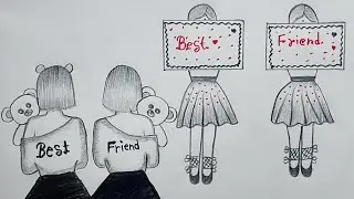 how to draw best friends drawing, how to draw best friends forever, how to draw cute best friend