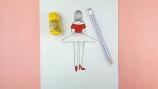 Easy Girl Drawing in an Off-Shoulder Mini Beautiful Dress & Red Stiletto Heels || Pencil Sketch