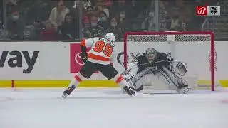 Jonathan Quick makes a pad save on Cam Atkinson's penalty shot.