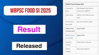 WBPSC Food SI 2025 Result Released | WBPSC Food SI 2025 Result Out | MDE