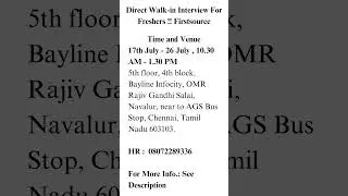 Direct Walk-in Interview For Freshers !! Firstsource