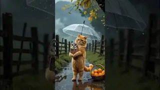 The sweet story of the friendship of a cat and an owl on a wet street🦉🐈💕#animation #animals #cat