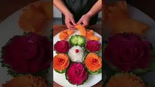 Carve a flower 🌺 from 🥒 and Carrot! 🥕 and Radish #salad #vegetables #sample#carrot #cucumber#flowers