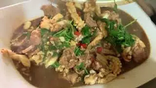 ឆាសាច់គោមឹកម្រះព្រៅ How to Stir Fry Beef Squid with Basil Leaf