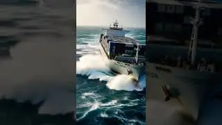 Huge ships are moving forward, breaking through the waves of the sea. #DreamScreenAI #travel #viral
