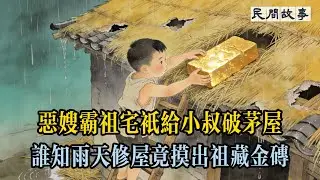 惡嫂分家霸祖宅地產，僅予八歲小叔一間破茅屋，小叔雨天修屋，竟從茅草中摸出祖輩藏的金磚。#民间故事 #故事頻道 #听书 #民間故事 #有聲書 #說書 #睡前故事 #情感