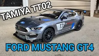 Tamiya TT02 Ford Mustang GT4. First Drive, Speed Test, and Review.