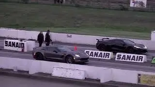 C7 VS C8 Corvette battle // 1/4 mile drag race // Sanair