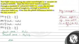 Two light waves having the same wavelength \(\lambda\) in vacuum are in phase initially. Then th....