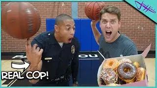 Challenging POLICE OFFICER to Basketball Trick Shot H.O.R.S.E. *WINNER GETS THE DONUTS 🍩!*