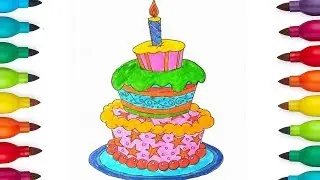 How To Draw Birthday Cake And Candle  || Birthday Cake Coloring Page