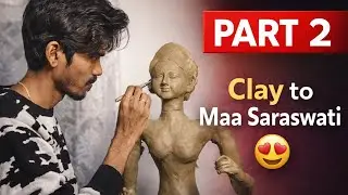 DIY Maa Saraswati Idol Making | Part 2 &ndash; Clay Work Step by Step | Saraswati Murti making at home |