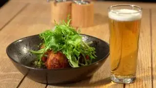 Salt Cod Fritters with Lager at the Anchor Inn, Seatown