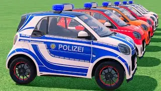 GO! POLICE CARS, AMBULANCE, FIRE TRUCK, COLORFUL CARS WITH TRUCK & TRAIN FARMING SIMULATOR 22! #86