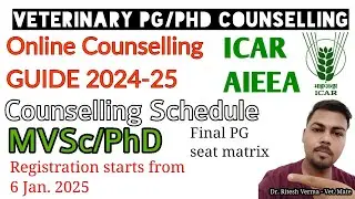ICAR AIEEA MVSc/PhD Counselling 2024-25 GUIDE | Seat Matrix | Registration Veterinary Specialization