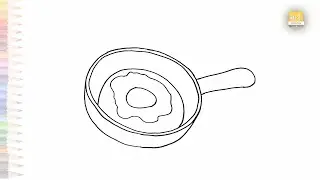 Fried Egg On Frying Pan drawing | Food drawings | How to draw Fried Egg On Frying Pan step by step