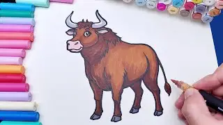 How to Draw a cute Bull 🐂🎨 | Easy Farm Animal Drawing & Coloring for Kids