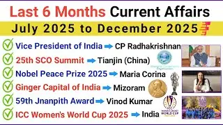 Last 6 Months Current Affairs 2025 MCQs | July to December | Most Important for Exams