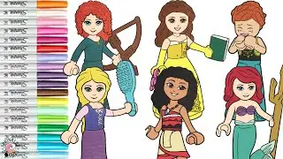 Disney Princess Lego Coloring Book Compilation Moana Rapunzel Belle Ariel Anna Merida Cinderella