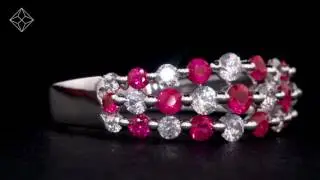 RUBY AND DIAMOND 3 ROW RING IN 18K WHITE GOLD - ASTERIA COLLECTION - FT97-TY