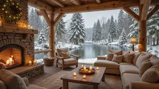 Winter Cabin Piano ❄️ Cozy Cabin Fireplace & Snowy Lake View for Peaceful Moments