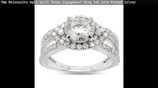 7mm Moissanite Halo Split Shank Engagement Ring 14k Gold Plated Silver
