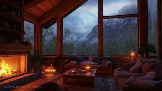 Experience the Power of a Thunderstorm at a Remote Mountain Cabin with Rain and Fire Crackling Sound