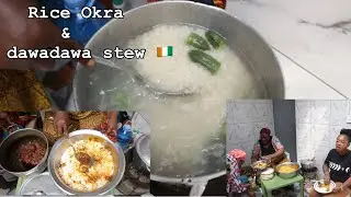 How Ivorians make their RICE,OKRO with LOCUST BEANS STEW|| DAWADAWA STEW|| RIZ au SOUMARA LAFRI