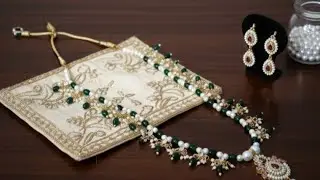 Heavy Pearl & Green Beads Necklace Making at Home | Bridal Necklace Tutorial Step by Step