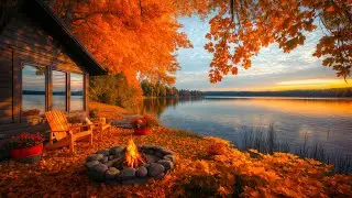 🌅 Serene Autumn Morning by the Lake 🍂 Warm Fire Ambience & Peaceful Forest Sounds for Relax, Sleep