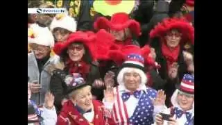 Närrisches Treiben bei der Mainzer Weiberfastnacht am Schillerbrunnen