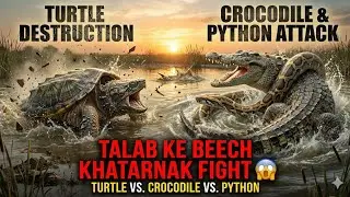 Turtle Destruction 😱 | Deadliest Pond Fight | Crocodile vs Python | Nature Ka Asli Qahar