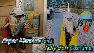 Homemade Super Narwhal and Jelly Jolt Costume-- Re-enacting Book and Trick-or-Treating