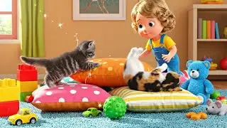 Five Silly Baby Kittens Tiptoeing Together | Nursery Rhymes for Kids & Baby Songsr