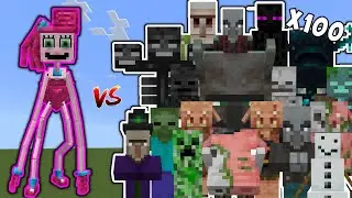 Mommy Long Legs VS x100 Minecraft Bedrock Mobs | MINECRAFT EPIC FIGHT