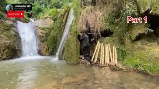 Stream Tower Shelter: build a bamboo shelter by the waterfall for ultimate tranquility PART 1