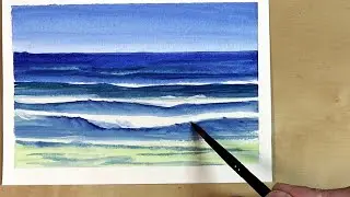 Easy Landscape Painting 2, Easiest Seascape,  Gouache painting techniques